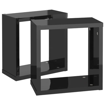 Kuutioseinähyllyt 2 kpl korkeakiilto musta 30x15x30 cm