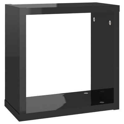 Kuutioseinähyllyt 2 kpl korkeakiilto musta 30x15x30 cm