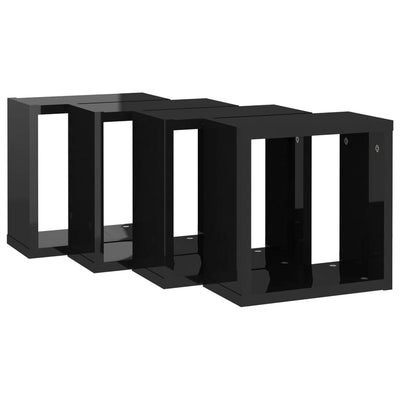 Kuutioseinähyllyt 4 kpl korkeakiilto musta 30x15x30 cm
