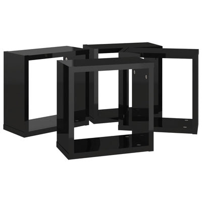 Kuutioseinähyllyt 4 kpl korkeakiilto musta 30x15x30 cm