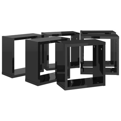 Kuutioseinähyllyt 6 kpl korkeakiilto musta 30x15x30 cm
