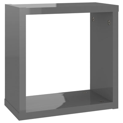 Kuutioseinähyllyt 2 kpl korkeakiilto harmaa 30x15x30 cm