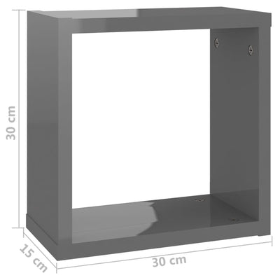 Kuutioseinähyllyt 2 kpl korkeakiilto harmaa 30x15x30 cm