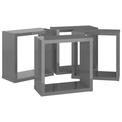 Kuutioseinähyllyt 4 kpl korkeakiilto harmaa 30x15x30 cm