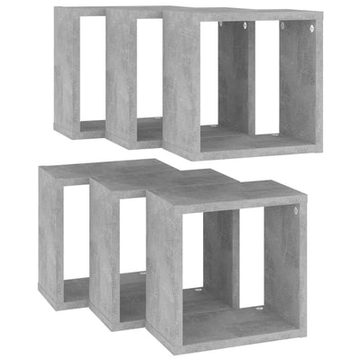 Kuutioseinähyllyt 6 kpl betoninharmaa 26x15x26 cm