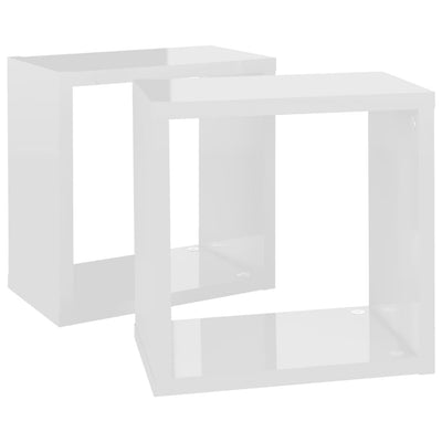 Kuutioseinähyllyt 2 kpl korkeakiilto valkoinen 26x15x26 cm