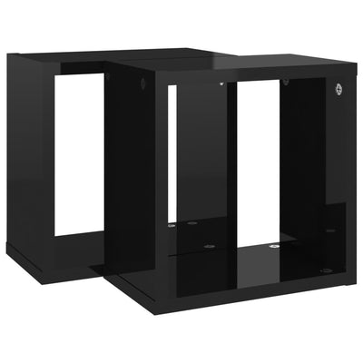 Kuutioseinähyllyt 2 kpl korkeakiilto musta 26x15x26 cm
