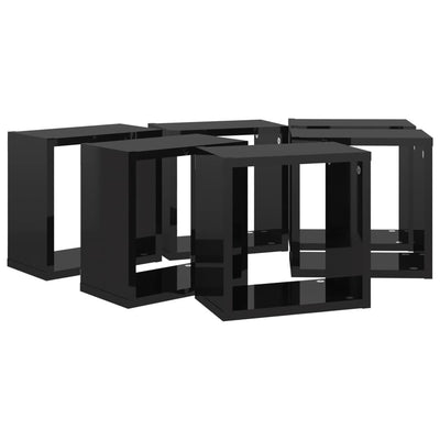 Kuutioseinähyllyt 6 kpl korkeakiilto musta 26x15x26 cm