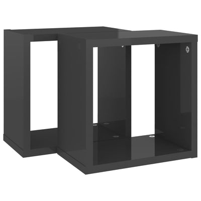Kuutioseinähyllyt 2 kpl korkeakiilto harmaa 26x15x26 cm