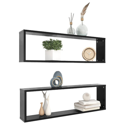 Kuutioseinähyllyt 2 kpl musta 100x15x30 cm tekninen puu