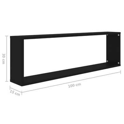 Kuutioseinähyllyt 2 kpl musta 100x15x30 cm tekninen puu