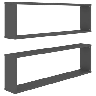 Kuutioseinähyllyt 2 kpl harmaa 100x15x30 cm lastulevy