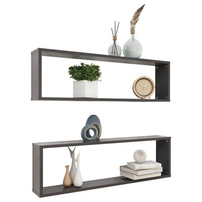 Kuutioseinähyllyt 2 kpl harmaa 100x15x30 cm lastulevy