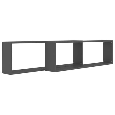 Kuutioseinähyllyt 2 kpl harmaa 100x15x30 cm lastulevy