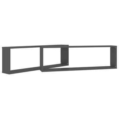 Kuutioseinähyllyt 2 kpl harmaa 100x15x30 cm lastulevy