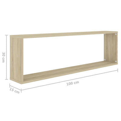 Kuutioseinähyllyt 2 kpl Sonoma-tammi 100x15x30 cm lastulevy