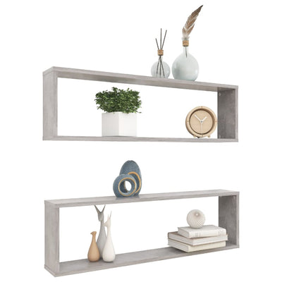 Kuutioseinähyllyt 2 kpl betoninharmaa 100x15x30 cm tekninen puu