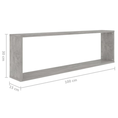 Kuutioseinähyllyt 2 kpl betoninharmaa 100x15x30 cm tekninen puu