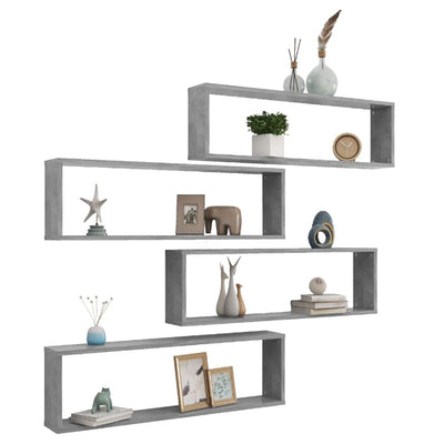 Kuutioseinähyllyt 4 kpl betoninharmaa 100x15x30 cm tekninen puu