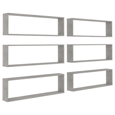 Kuutioseinähyllyt 6 kpl betoninharmaa 100x15x30 cm lastulevy