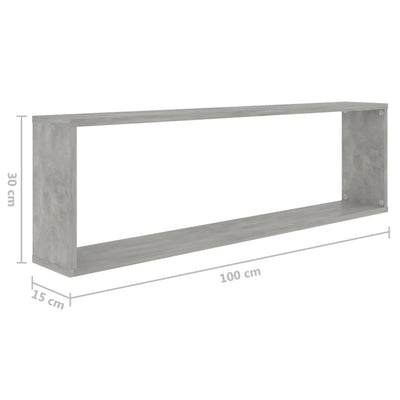 Kuutioseinähyllyt 6 kpl betoninharmaa 100x15x30 cm lastulevy