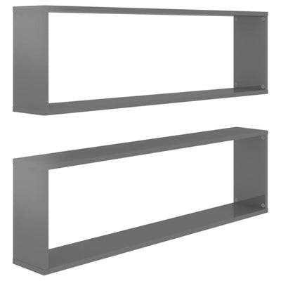 Kuutioseinähyllyt 2 kpl korkeak. harmaa 100x15x30 cm lastulevy
