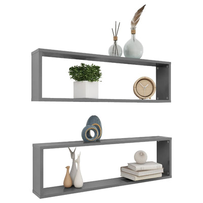 Kuutioseinähyllyt 2 kpl korkeak. harmaa 100x15x30 cm lastulevy