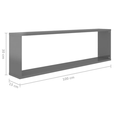 Kuutioseinähyllyt 6 kpl korkeak. harmaa 100x15x30 cm lastulevy