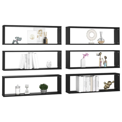 Kuutioseinähyllyt 6 kpl musta 80x15x26,5 cm lastulevy