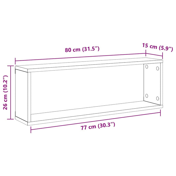 Kuutioseinähyllyt 2 kpl harmaa 80x15x26,5 cm lastulevy