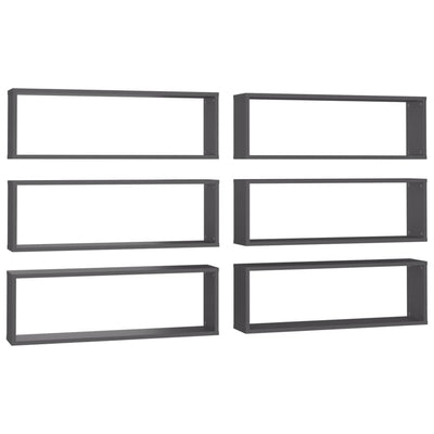 Kuutioseinähyllyt 6 kpl harmaa 80x15x26,5 cm lastulevy