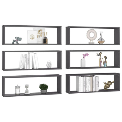 Kuutioseinähyllyt 6 kpl harmaa 80x15x26,5 cm lastulevy