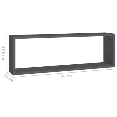 Kuutioseinähyllyt 6 kpl harmaa 80x15x26,5 cm lastulevy