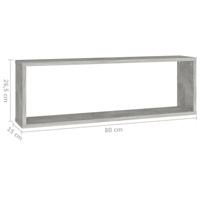 Kuutioseinähyllyt 2 kpl harmaa 80x15x26,5 cm tekninen puu