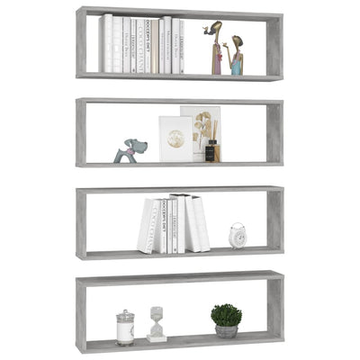 Kuutioseinähyllyt 4 kpl harmaa 80x15x26,5 cm tekninen puu