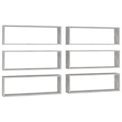 Kuutioseinähyllyt 6 kpl betoninharmaa 80x15x26,5 cm lastulevy