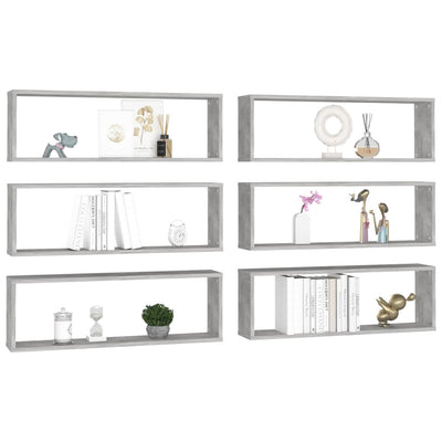 Kuutioseinähyllyt 6 kpl betoninharmaa 80x15x26,5 cm lastulevy