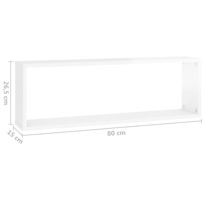 Kuutioseinähyllyt 2 kpl korkeak. valk. 80x15x26,5 cm lastulevy