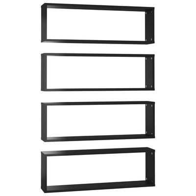 Kuutioseinähyllyt 4 kpl korkeak. musta 80x15x26,5 cm lastulevy