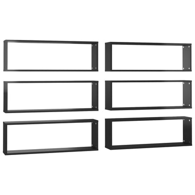 Kuutioseinähyllyt 6 kpl korkeak. musta 80x15x26,5 cm lastulevy