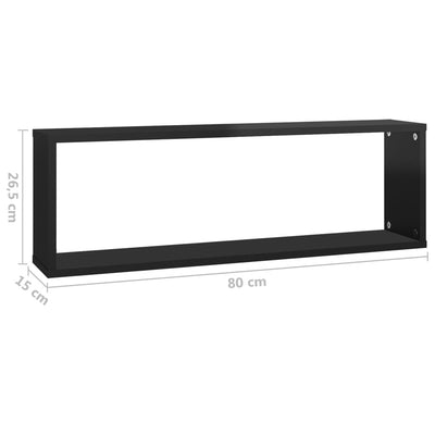 Kuutioseinähyllyt 6 kpl korkeak. musta 80x15x26,5 cm lastulevy