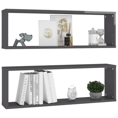 Kuutioseinähyllyt 2 kpl korkeak. harmaa 80x15x26,5 cm lastulevy
