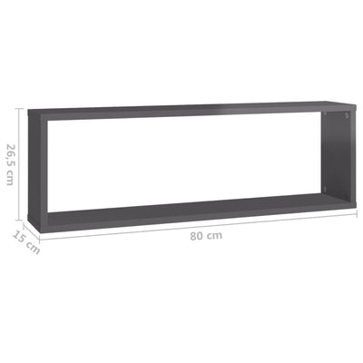 Kuutioseinähyllyt 6 kpl korkeak. harmaa 80x15x26,5 cm lastulevy