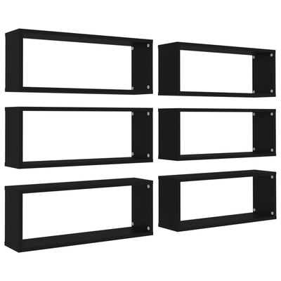 Kuutioseinähyllyt 6 kpl musta 60x15x23 cm tekninen puu