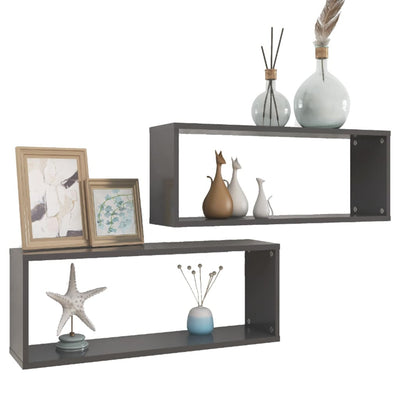Kuutioseinähyllyt 2 kpl harmaa 60x15x23 cm tekninen puu