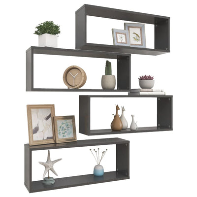Kuutioseinähyllyt 4 kpl harmaa 60x15x23 cm tekninen puu