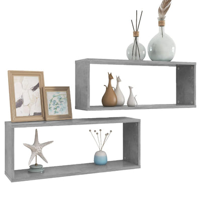Kuutioseinähyllyt 2 kpl betoninharmaa 60x15x23 cm tekninen puu