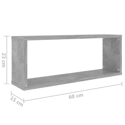 Kuutioseinähyllyt 2 kpl betoninharmaa 60x15x23 cm tekninen puu