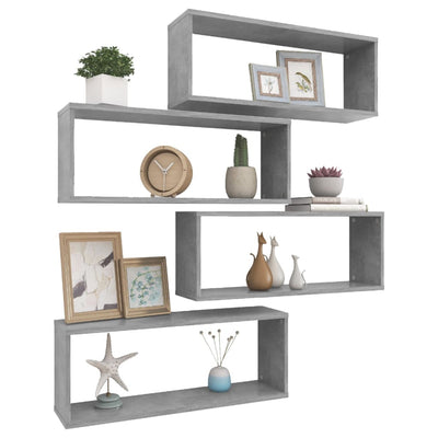 Kuutioseinähyllyt 4 kpl betoninharmaa 60x15x23 cm tekninen puu
