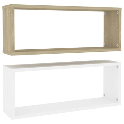 Kuutioseinähyllyt 2 kpl valk. ja Sonoma-tammi 60x15x23 cm puu